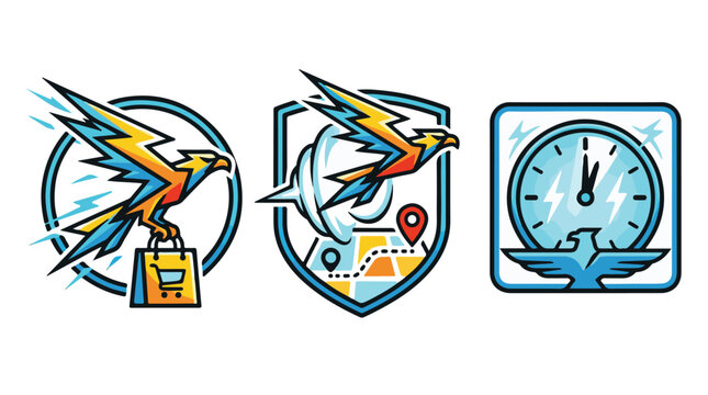 Thunderbird flash sale delivery transport icons in cyan and orange