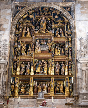 Gothic gilded altarpiece inside Burgos Cathedral in Burgos, Spain