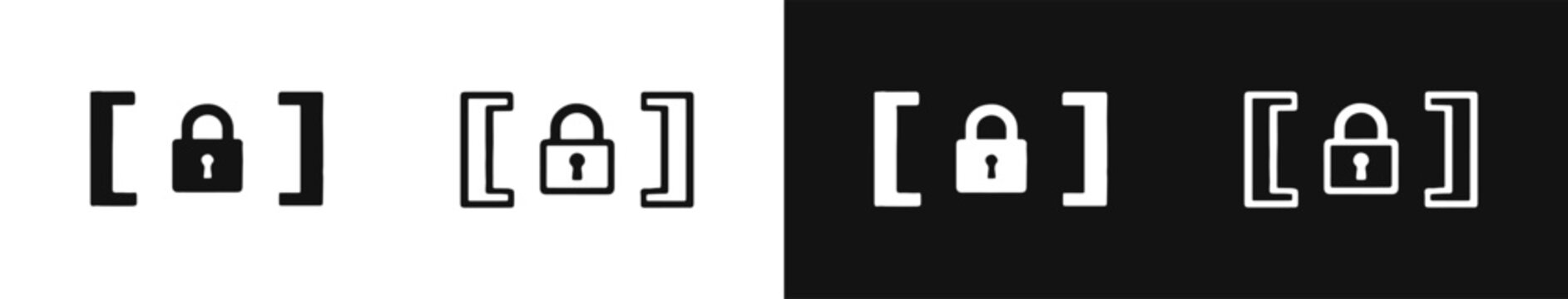 Set of secured square bracket icons representing privacy and protection