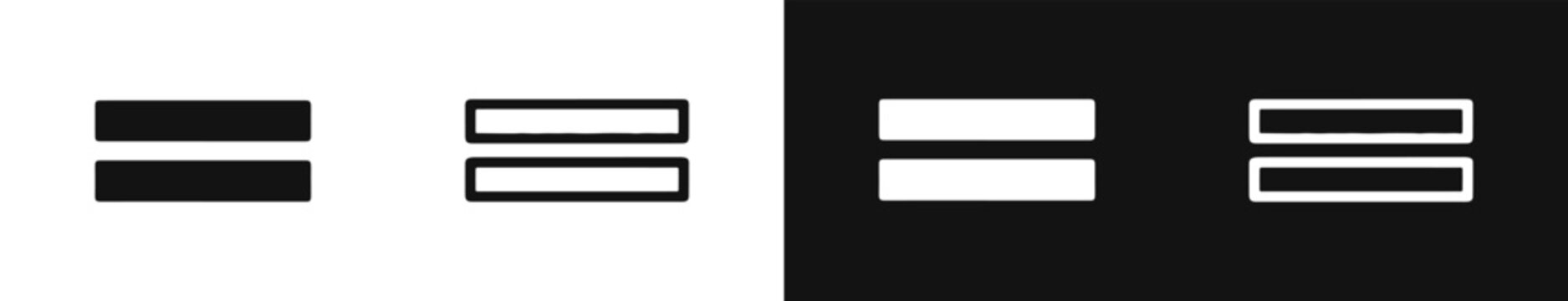 Set of equal sign mathematical symbols, basic flat and linear UI icons