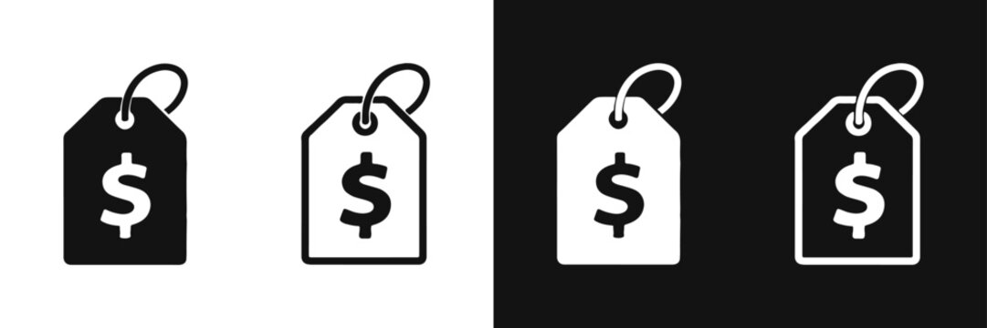 Price tag with dollar sign icon set in flat and line style