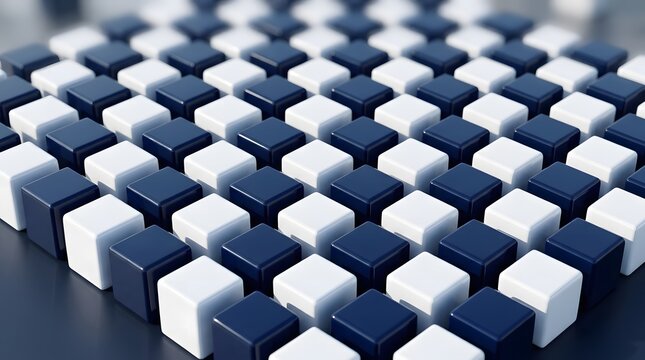 Abstract background featuring a repeating pattern of alternating dark blue and white cubes in a grid formation