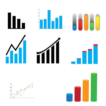 Set of colorful business bar charts and growth graphs for financial data analysis