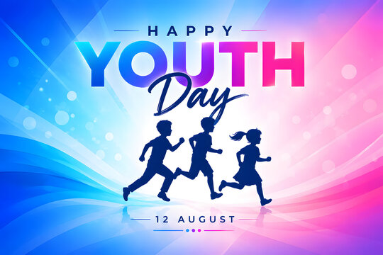 Happy International Youth Day 2026 Modern Abstract Typography Poster with Vibrant Blue Gradient Vector Design
