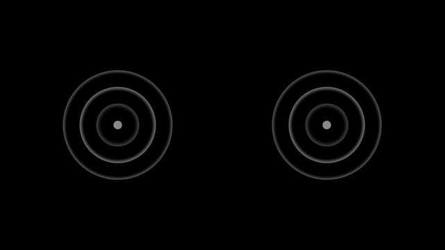 Two sets of concentric circular radar waves pulsing on a solid black background representing digital tracking and signal detection concepts