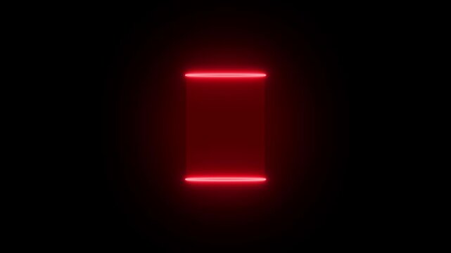 Glowing neon red rectangle frame isolated on a dark black background with soft light diffusion and minimalist geometric border for digital