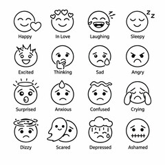 Obraz premium Collection of Emotional Facial Expressions as Simple Line Art Icons