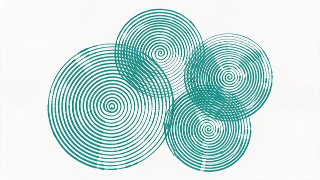 Abstract turquoise spiral circles on white background, modern geometric pattern with hypnotic rings, minimalist creative design texture