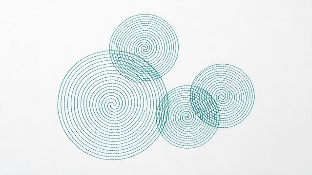 Abstract turquoise spiral circles on white background, modern geometric pattern with hypnotic rings, minimalist creative design texture