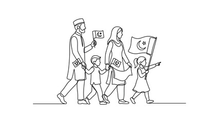 Obraz premium Family holding Pakistani flag walking together.