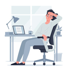 Fototapeta premium Exhausted Businessman Feeling Overwhelmed At His Desk Working Late Hours