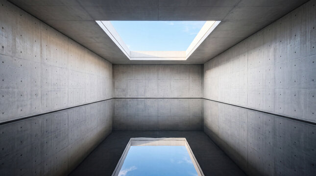 Serene Minimalist Empty Room with Still Water Floor Representing Mental Clarity