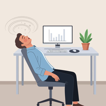 Exhausted Businessman Drained By Workload At His Office Desk Sits Still