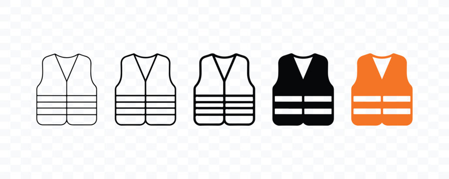 Collection of high visibility safety vest icons in different styles with high vis visibility construction reflective protective clothing industrial