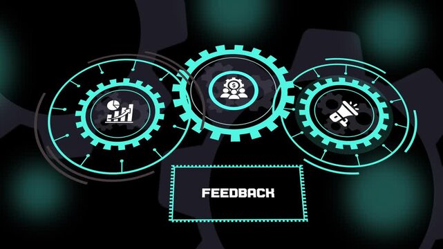 Employee Feedback concept with futuristic business interface, performance evaluation, continuous improvement, workplace communication and organizational development.