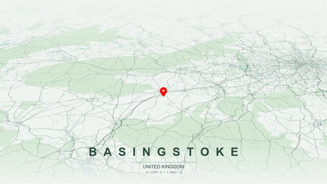 Modern minimalist vector map of Basingstoke, Hampshire, England. High-quality scalable illustration of Basingstoke geographic boundaries along River Loddon upper valley for posters design.