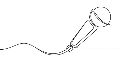 Obraz premium Single continuous line drawing of a microphone for music and singing performance Vector, illustration