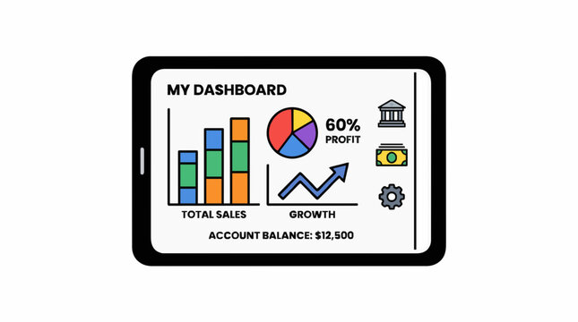 Tablet With Colorful Display for Business Presentation and Infographic Design