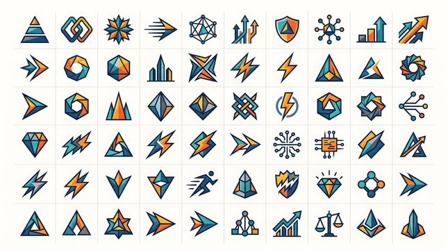 Modern abstract geometric vector logos and business icons set.