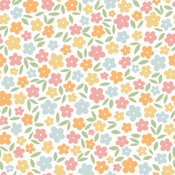 Hand-Drawn Seamless Floral Background with Botanical Flowers, Roses, Lotus, Hearts, Leaves and Blossoms | Elegant Spring Summer Nature Wallpaper Pattern | Soft Pastel Vector Line Art for Fabric, Texti