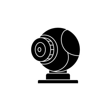 This is a minimalist vector illustration of a Webcam icon, featuring a simple, clean, and solid glyph style. The icon can be used as a symbol, sign, or logo.