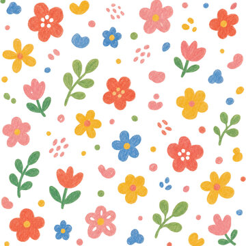 Hand-Drawn Seamless Floral Background with Botanical Flowers, Roses, Lotus, Hearts, Leaves and Blossoms | Elegant Spring Summer Nature Wallpaper Pattern | Soft Pastel Vector Line Art for Fabric, Texti