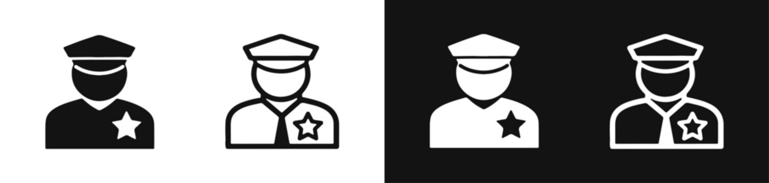 Police officer avatar icon set in solid and outline style