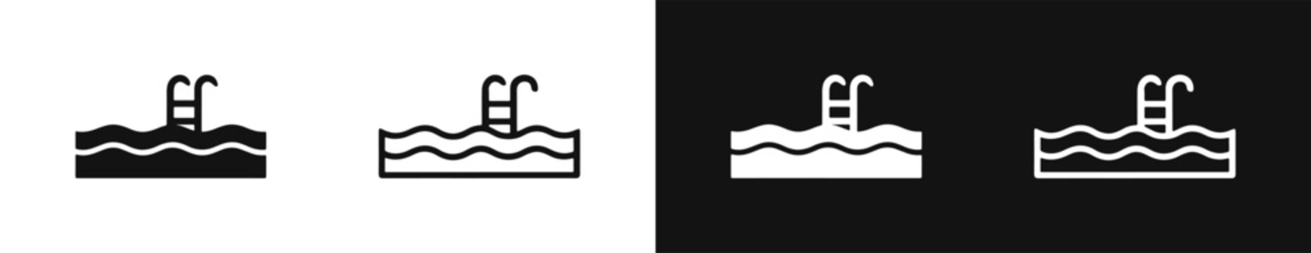 Swimming pool icon set in solid and outline style