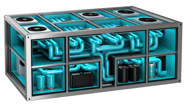 Modular infrastructure ai infrastructure cutaway view data center cooling system server module technology unit metal frame cooling pipe fan unit