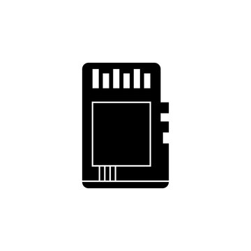 This is a minimalist vector illustration of a Micro SD icon, featuring a simple, clean, and solid glyph style. The icon can be used as a symbol, sign, or logo.