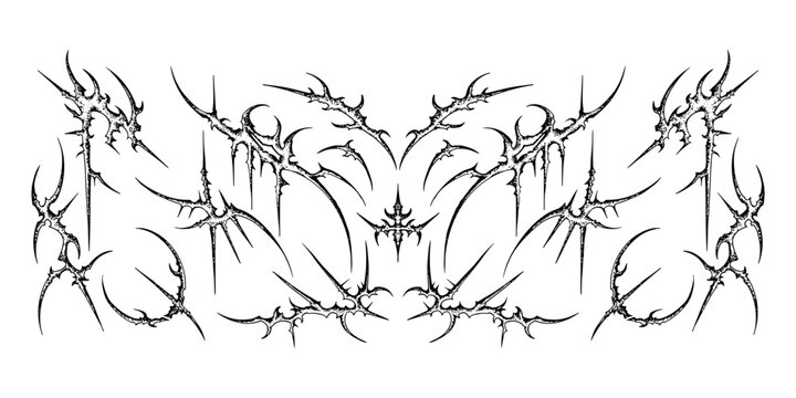 Modern Cyber Y2K Tribal Pattern Line Art Abstract Graphic Design Element Set