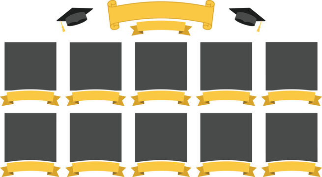 Graduation photo collage template, senior year picture frame, class of 2026 yearbook layout, and student portrait grid