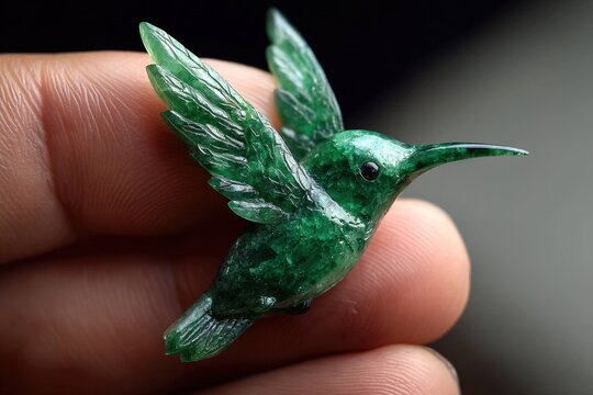 hummingbird carved from emerald gemstone