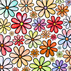 Fototapeta premium Hand-Drawn Seamless Floral Background with Botanical Flowers, Roses, Lotus, Hearts, Leaves and Blossoms | Elegant Spring Summer Nature Wallpaper Pattern | Soft Pastel Vector Line Art for Fabric, Texti
