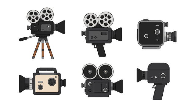 Set of vintage movie camera icons in simple vector style