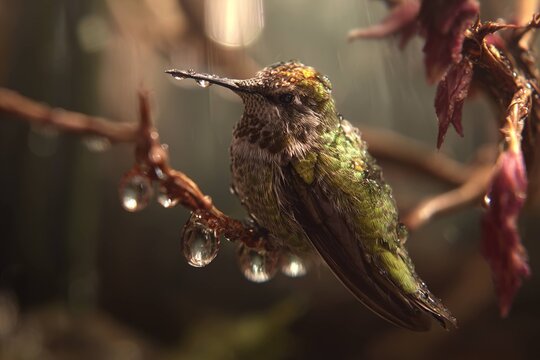 hummingbird frozen in raindrop time loop