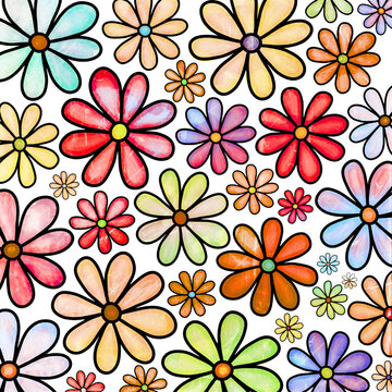 Hand-Drawn Seamless Floral Background with Botanical Flowers, Roses, Lotus, Hearts, Leaves and Blossoms | Elegant Spring Summer Nature Wallpaper Pattern | Soft Pastel Vector Line Art for Fabric, Texti