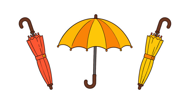 Colorful umbrella set with open and closed cartoon vector