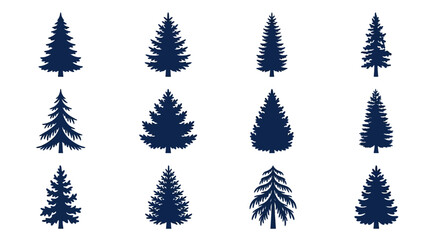 Fototapeta premium Modern Minimalist Black Christmas Tree Silhouettes Art Collection for Holiday Designs with high quality professional line art symbols for modern creative design and digital branding projects