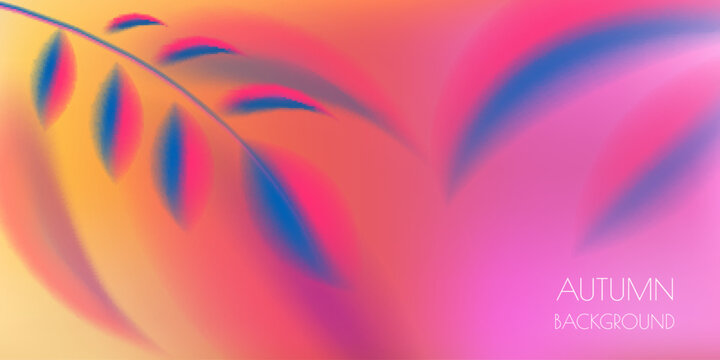Vector blurred fall autumn background. Modern abstract neon pink, orange and blue leaves design for banner and backdrop