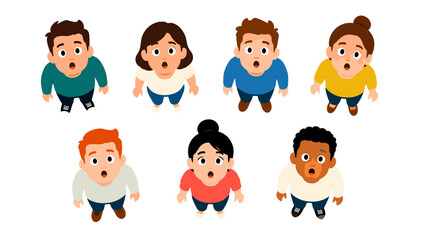 Obraz premium Cartoon men and women looking up from top view set