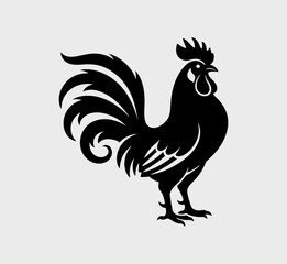 Minimalist Black Rooster Icon Illustration Isolated on a Plain Light Background © YENI