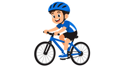 Fototapeta premium Cartoon boy riding a bicycle wearing a blue helmet