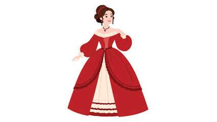 Fototapeta premium Elegant woman in red historical gown vector illustration