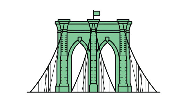 Brooklyn bridge vector illustration featuring minimalist green lines on a clean white professional graphic background