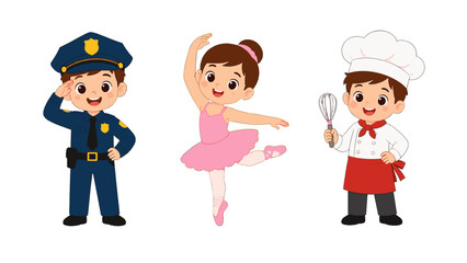 Cute children dressed as police officer, ballerina and chef © Andrei
