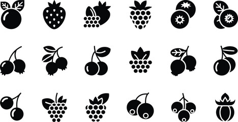 Assortment of black berry and fruit icons on a white background blueberry raspberry © Tanzila