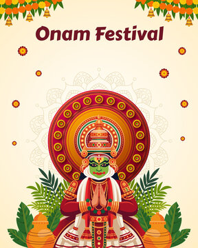Onam Orange and Green Illustrated Greeting Poster