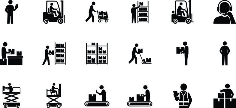 Warehouse Logistics and Delivery Icons Set With Forklifts And Scissor Lifts vector illustration