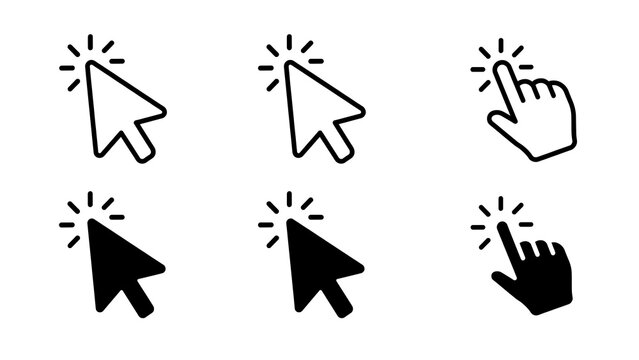 Set of computer mouse pointer cursor and hand select icons with interface computer selection internet navigation application software isolated